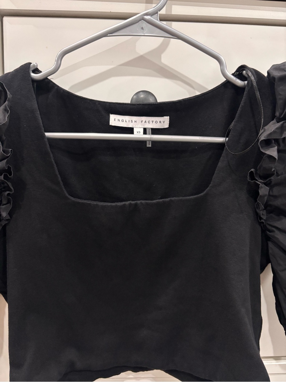 English factory mixed media puff sleeve knit top
